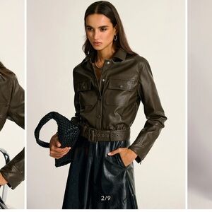 Commense green leather belted jacket